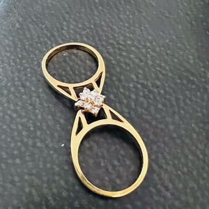 Gold-Tone Double Ring with CZ Cluster FLIP RING.FLIP HER OVER AND SURPRISE.